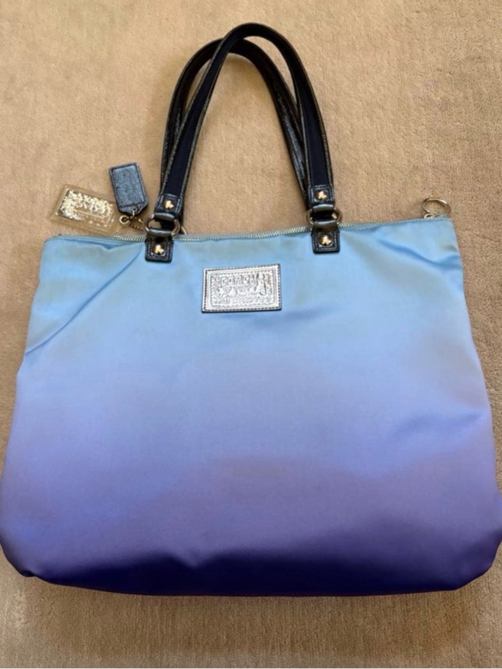 Coach Blue Lavender Ombre 'Poppy New York' Tote with Black Handles - Picture 2 of 6